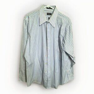 Arrow Men's LS Wrinkle-Free FITTED Blue Striped Dress Shirt, Size XL 17 34/35